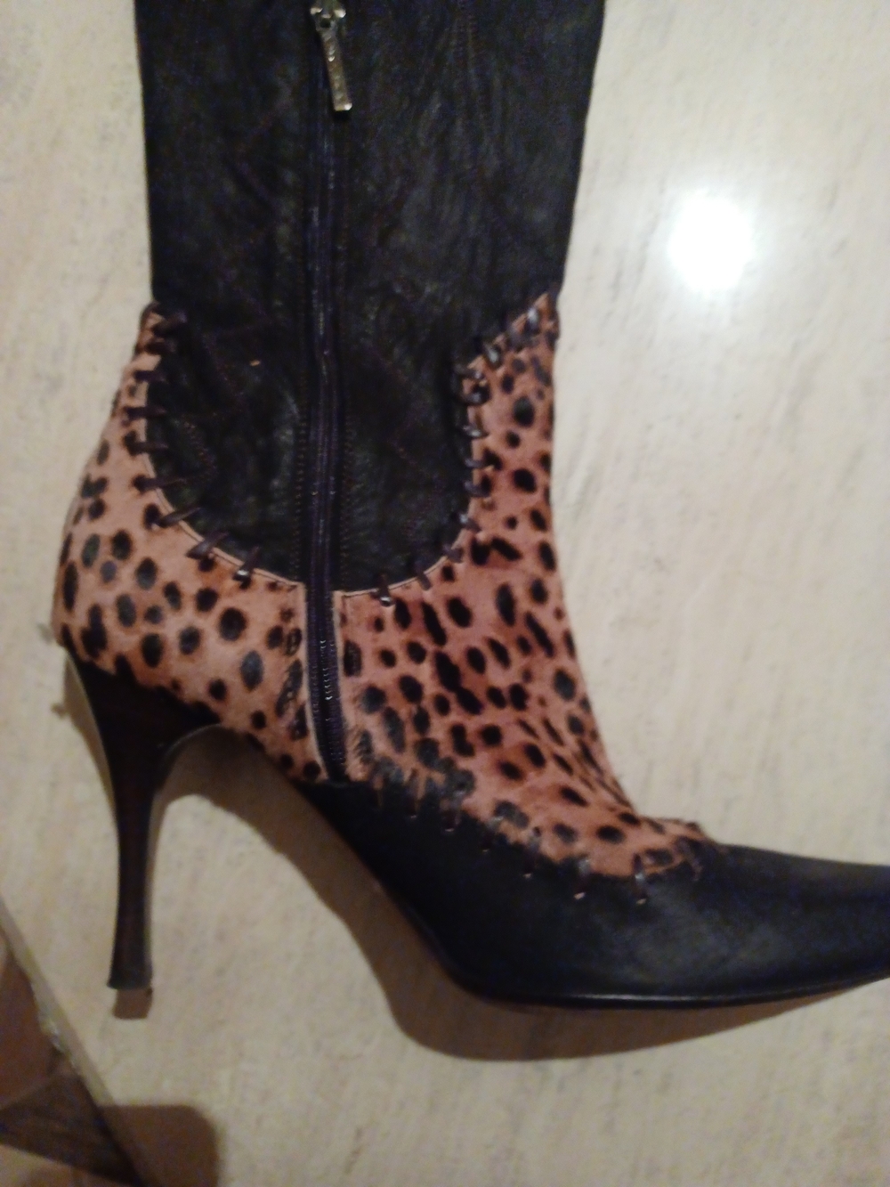 DONALD J PLINER Leather/Calf Hair Leopard Print OTK Stiletto Boots-8.5 - Picture 3 of 7